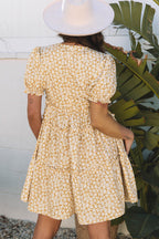 Floral V-Neck Short Sleeve Tiered Mini Dress