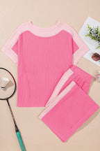 Colorblock Corded Top & High Waist Pants Set