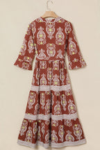 Floral Boho Belted Stripe Trim Tiered Maxi Dress