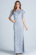 Ruffled mermaid half sleeve sequin lace gown
