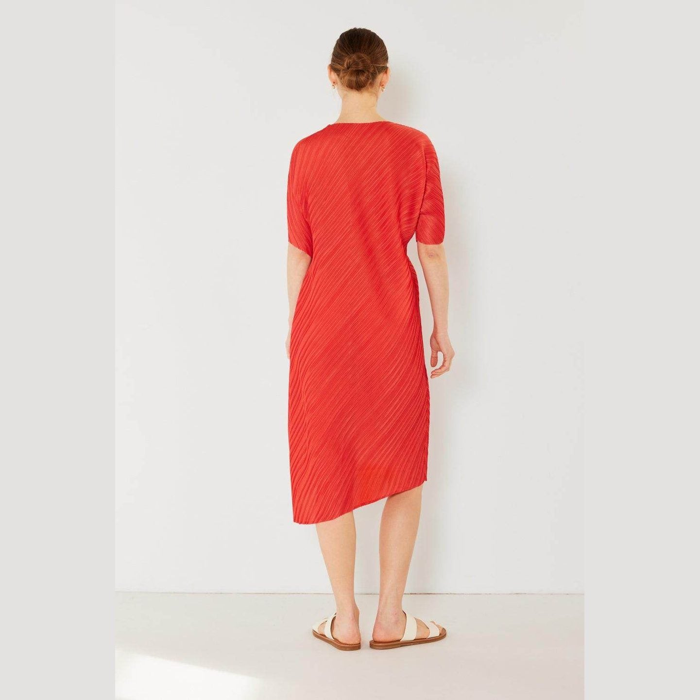 Pleated Dolman Sleeve Dress - VacationGrabs