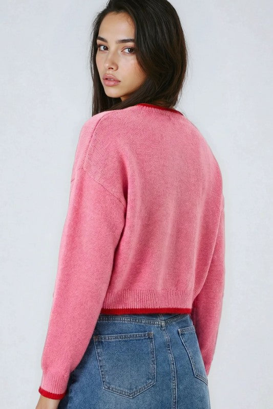Women's Vacation Strawberry Print Knit Sweater