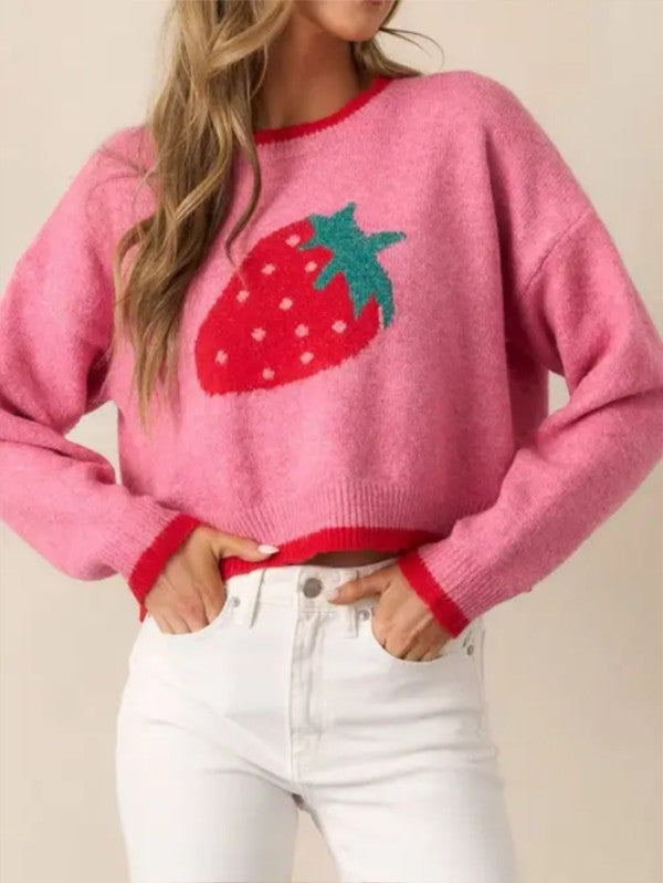 Women's Vacation Strawberry Print Knit Sweater