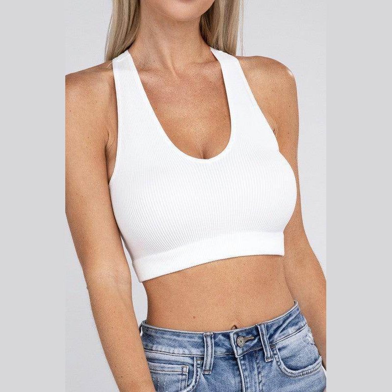 Ribbed Cropped Racerback Tank Top - VacationGrabs
