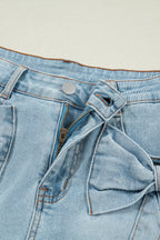 Bow Pocket Denim High Waist Shorts