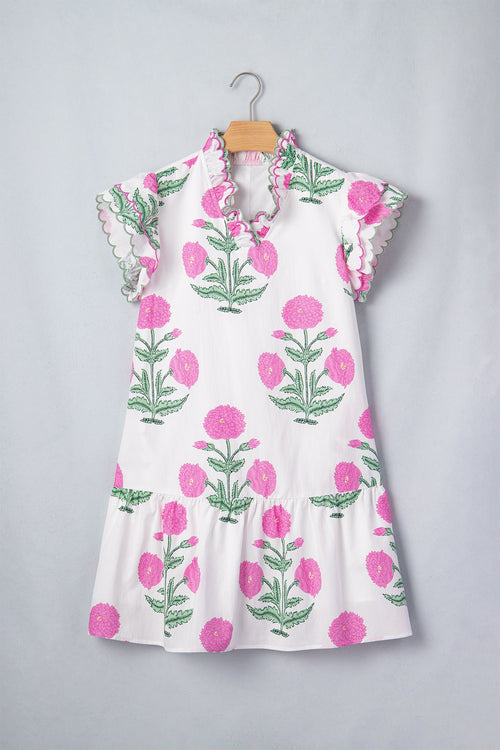 Floral Scalloped Embroidery V-Neck Mini Dress