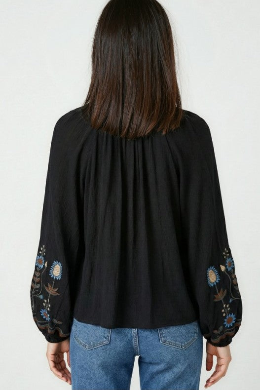 Women's Vacation Bohemian Embroidered Floral Blouse
