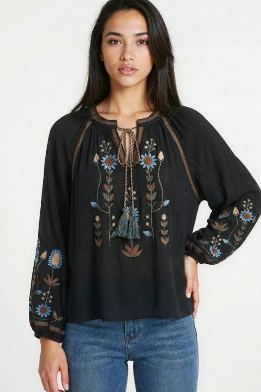 Women's Vacation Bohemian Embroidered Floral  Blouse