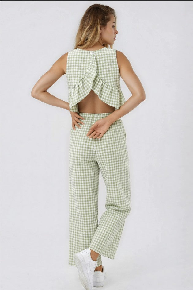 Women's Vacation Gingham Pants & Top Set