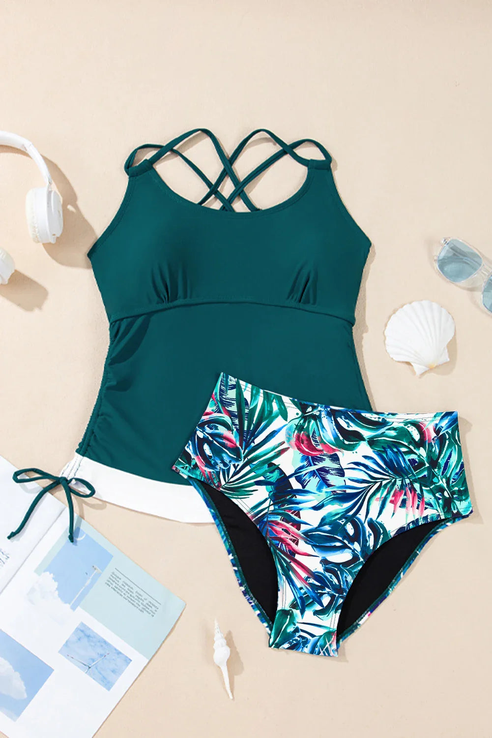 Haut de tankini colorblock et ensemble bikini taille haute