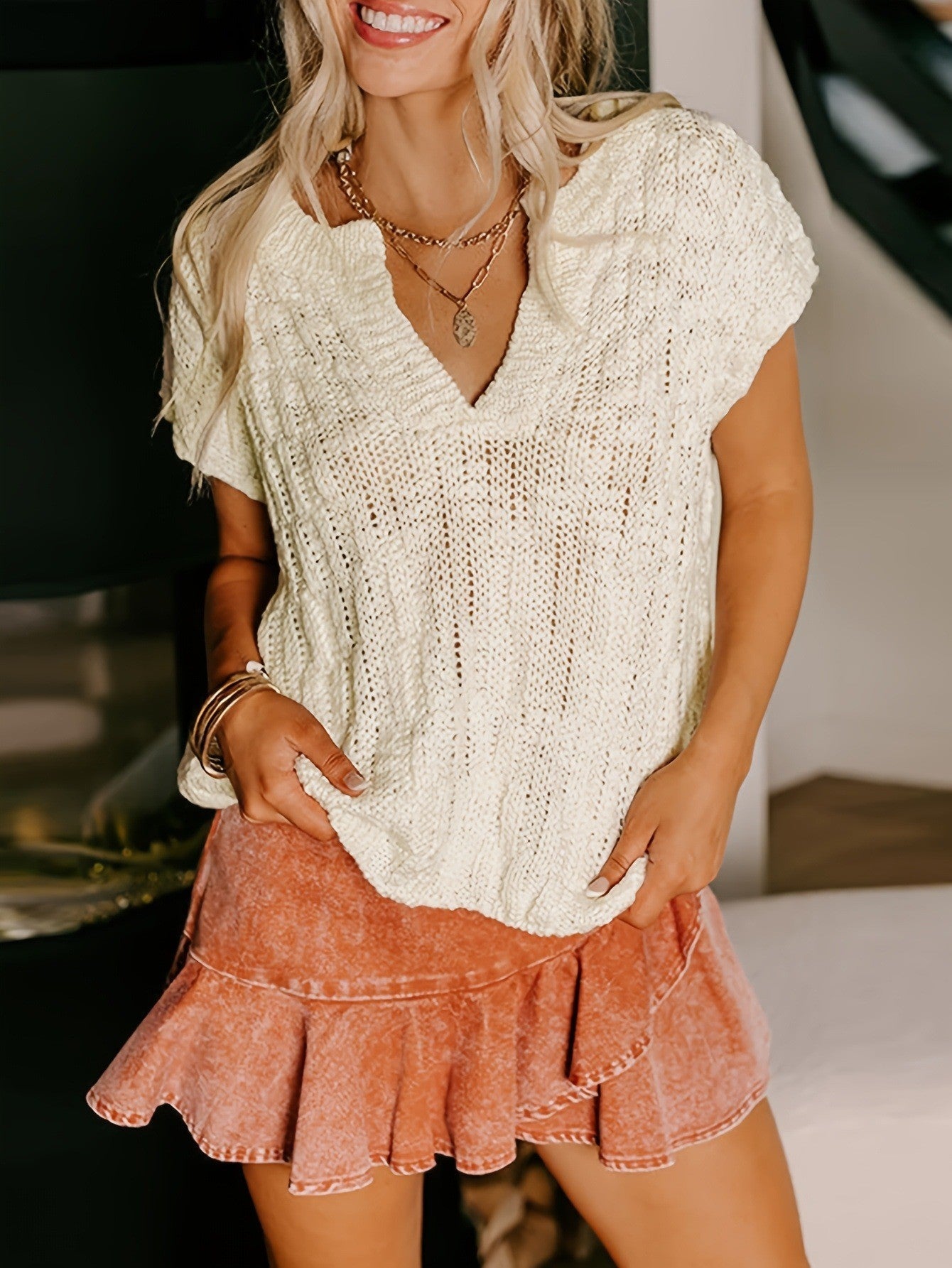Women's Vacation Textured Sweater Top