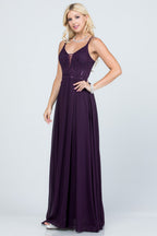 Full length double spaghetti strap sequin lace and chiffon dress with mesh insert on the front. Young contemporary for prom, homecoming graduation or cocktail events