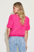 Zenana Round Neck Lantern Half Sleeve Sweater - VacationGrabs