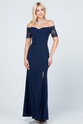 Off the shoulder lace detailed scuba crepe Cecil mermaid dress