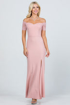Off the shoulder lace detailed scuba crepe Cecil mermaid dress