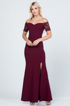 Off the shoulder lace detailed scuba crepe Cecil mermaid dress