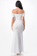 Off the shoulder lace detailed scuba crepe Cecil mermaid dress