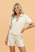 Stripe Half Zip Polo Tee & Shorts Set