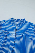 Stripe Ruffle Puff Sleeve Button Front Blouse