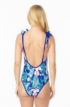 One Piece Bathing Suit Floral Print Shouler Top Ti - VacationGrabs