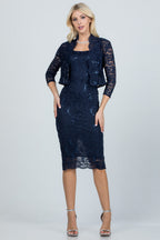 Sequin lace bottom scallop pencil dress with matching scallop
