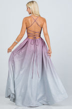 back lace up glitter ombre gown for prom, quinceanera, special occasion