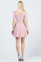 off the shoulder short sleeve skater dress
