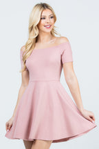 off the shoulder short sleeve skater dress
