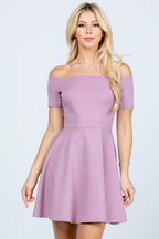 off the shoulder short sleeve skater dress