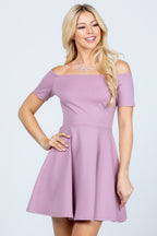 off the shoulder short sleeve skater dress