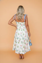 Floral Contrast Trim Tie Strap Midi Dress
