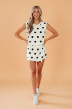 Polka Dot Ribbed Trim Tank & Mini Skort Set