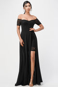 Off the shoulder sequin lace and chiffon dress