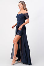 Off the shoulder sequin lace and chiffon dress