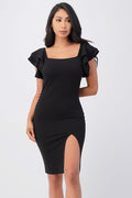 Ruffle sleeve pencil dress with side slit