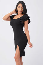 Ruffle sleeve pencil dress with side slit
