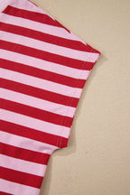 Stripe Split V-Neck Short Sleeve T-Shirt