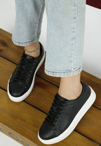 Women's black embellished chunky sneakers, casual style for everyday wear
