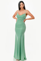 Sparking Jacquard Cowl Neck Long Dress