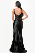 Sequin lace satin front twist long dress
