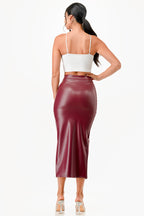 Long PU leather pencil skirt with open slit &amp; waist band