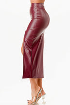 Long PU leather pencil skirt with open slit &amp; waist band