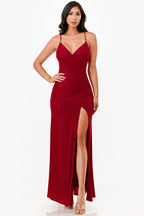 Glitter ITY tara side pleat overlap gown with side opening