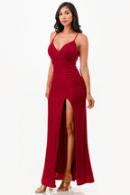 Glitter ITY tara side pleat overlap gown with side opening