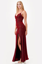Glitter ITY tara side pleat overlap gown with side opening