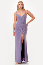 Glitter ITY tara side pleat overlap gown with side opening