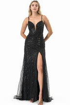 Sunburst Crystal beaded Vneck corset mermaid dress