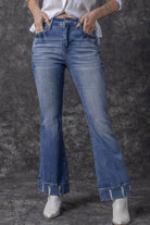 Sky Blue Slight Distressed Medium Wash Flare Jeans - VacationGrabs