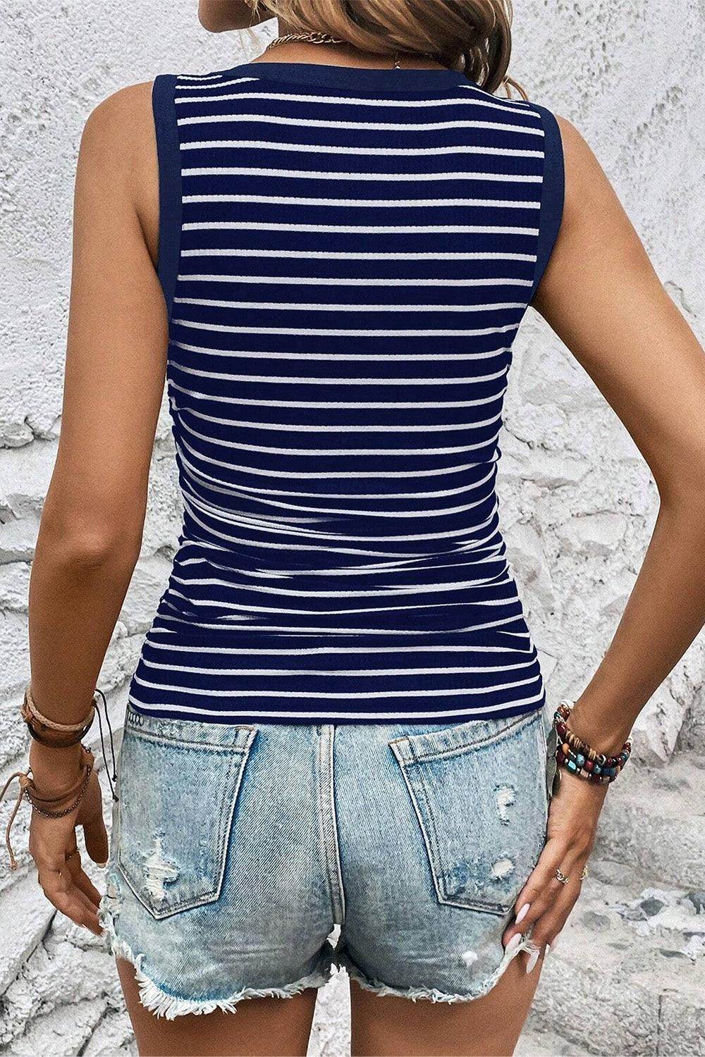 Striped Round Neck Tank - VacationGrabs