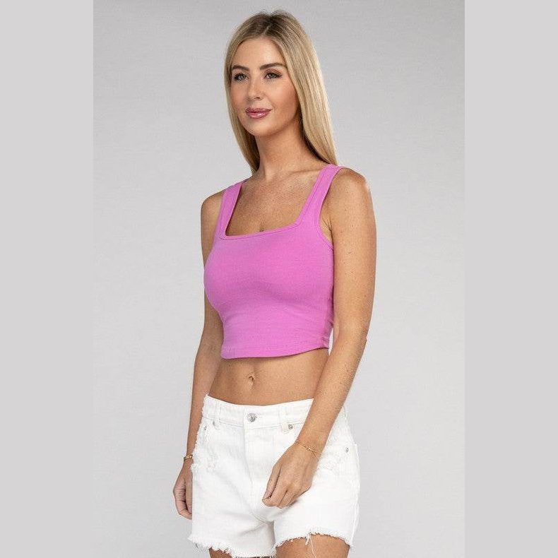 Cotton Square Neck Cropped Cami Top - VacationGrabs